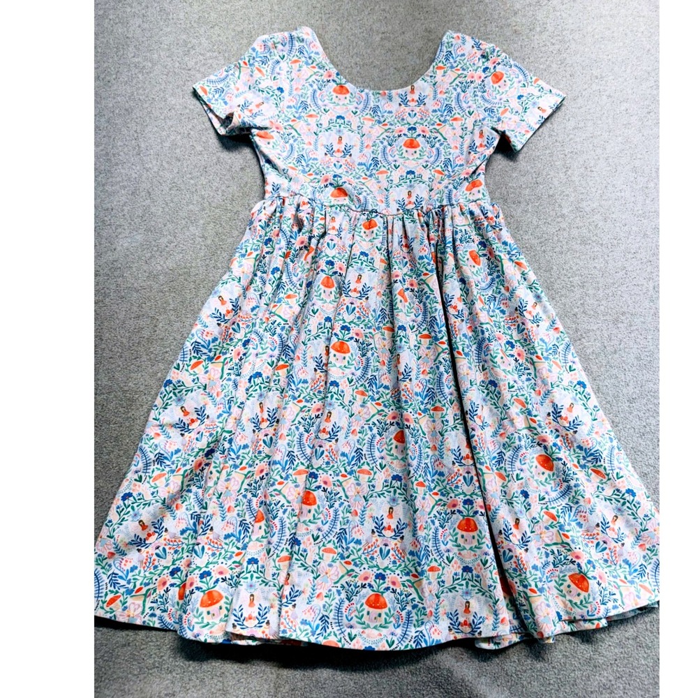 Ollie Jay Fairy Garden Dress Kids Size 6 Mushroom Floral Boho Twirl Dress School